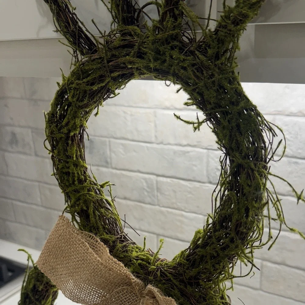 Rustic Green Bunny Wreath with Burlap Bow - Home Holiday Decor